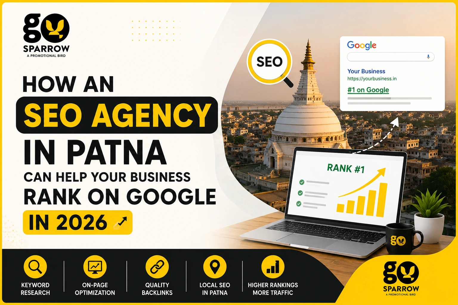 SEO agency in Patna helping businesses improve Google rankings through keyword research, on-page optimization, quality backlinks, and local SEO strategies.