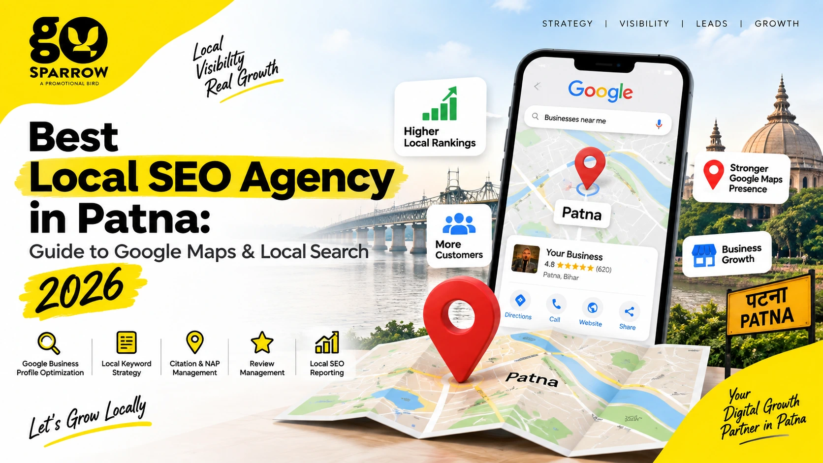Local SEO strategy in Patna showing Google Maps ranking, local search visibility, and business growth by an SEO agency in Patna