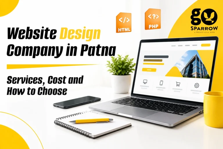 Website design company in Patna offering website design and development services, with a laptop displaying a modern business website layout.